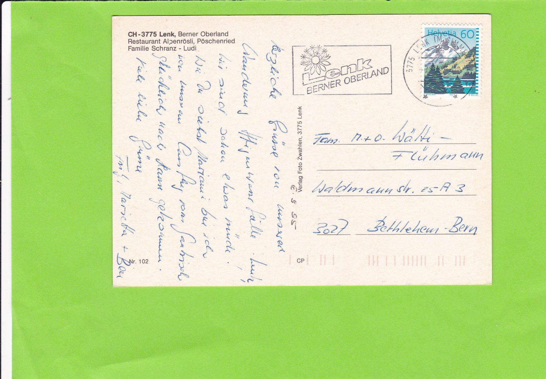 Cartoline postali: Restaurant Alpenrösli, Pöschenried-Lenk – Usato da St. Peterzell venduto da neckertal 1