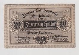 20 HELLER - TIROLER LANDESKASSE - 1 OTTOBRE 1920 - AUSTRIA
