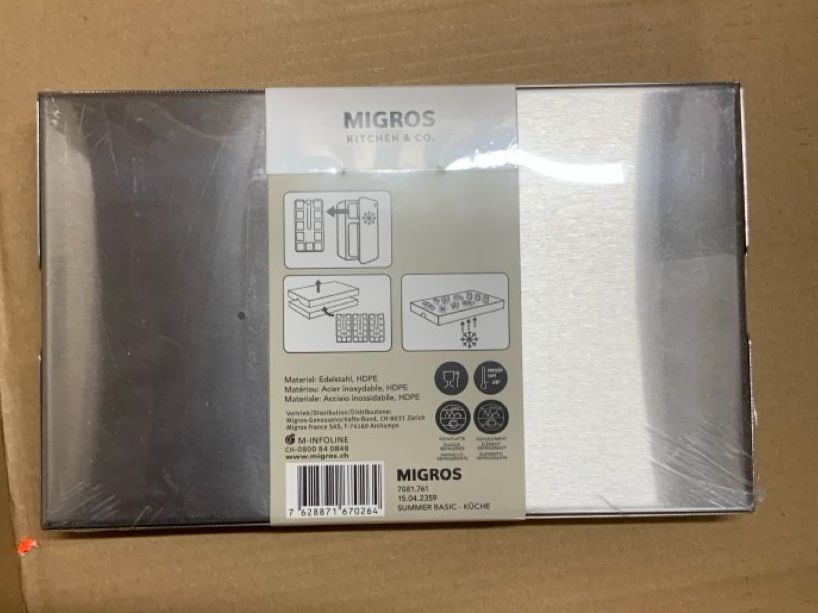 Migros Servierplatten: Migros Kühlplatte Summer Basic Edelstahl neu – Neu und originalverpackt aus Wallisellen von AS.TZ.
