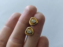 Gold Ohrstecker Herzform 750 mit Stein guter Zustand