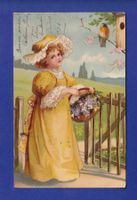 ENFANT - Jeune fille et fleurs - Oiseau