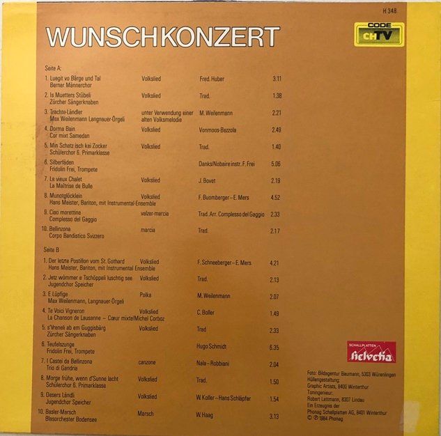 Dischi in vinile: Wunschkonzert (CH Volkslieder, LP) – Usato da Grüningen venduto da azulmarron 1