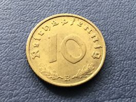 Drittes Reich 10 Reichspfennig 1939 B VZ selten ungereinigt