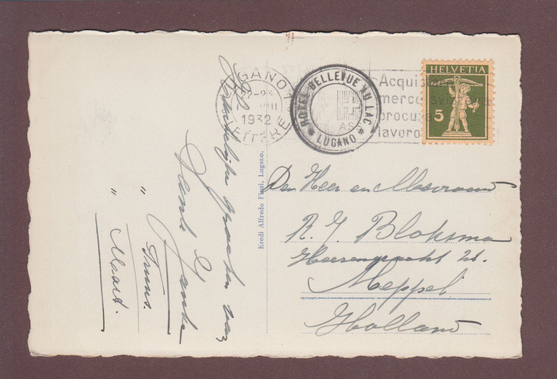 Cartoline postali: NAVE - Monte S. SALVATORE - 1932 – Usato da Pully venduto da nicecards 1