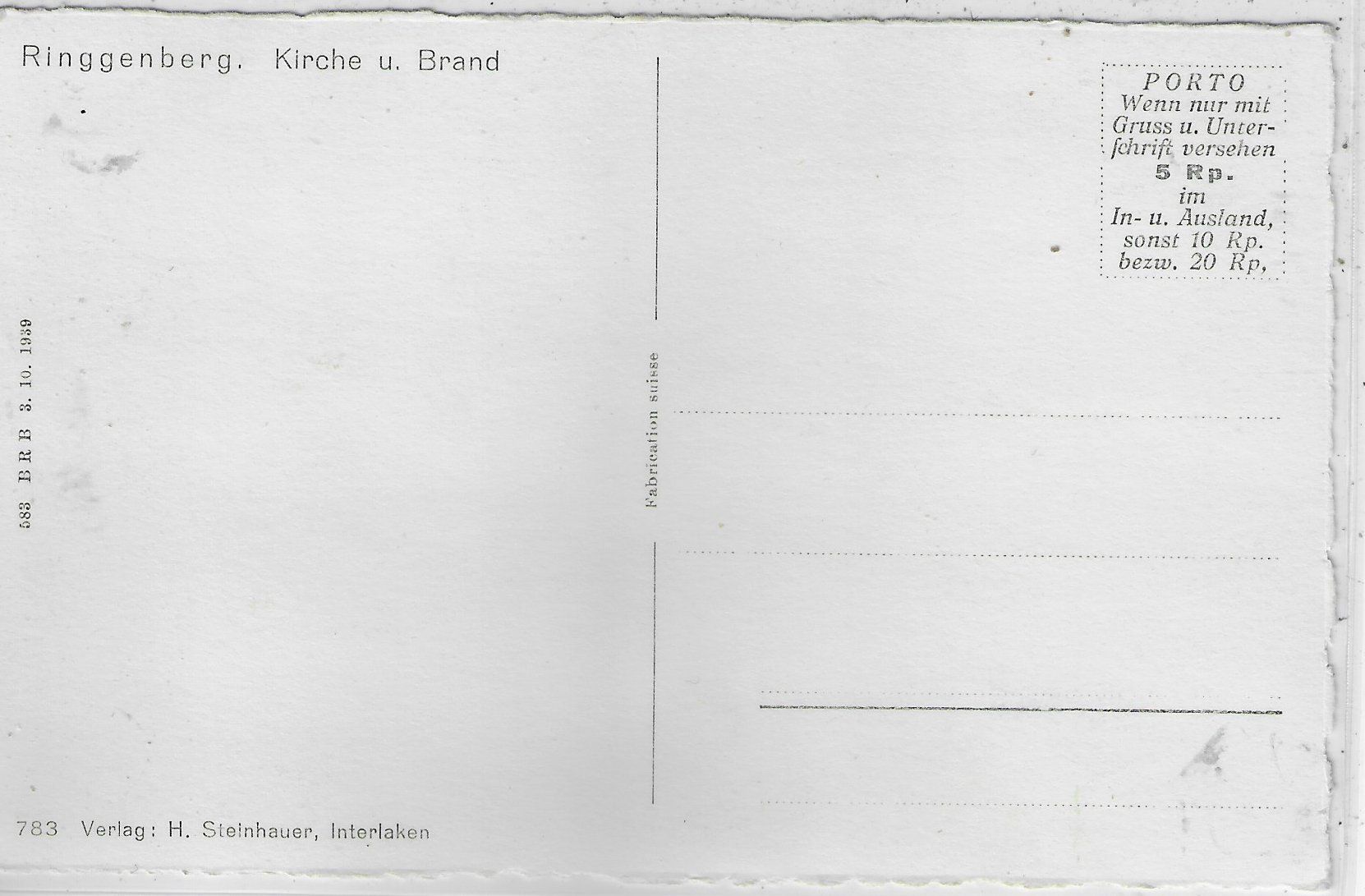 Cartoline postali: Ringgenberg - Kirche und Brand – Usato da Ettingen venduto da Kartenplanet 1