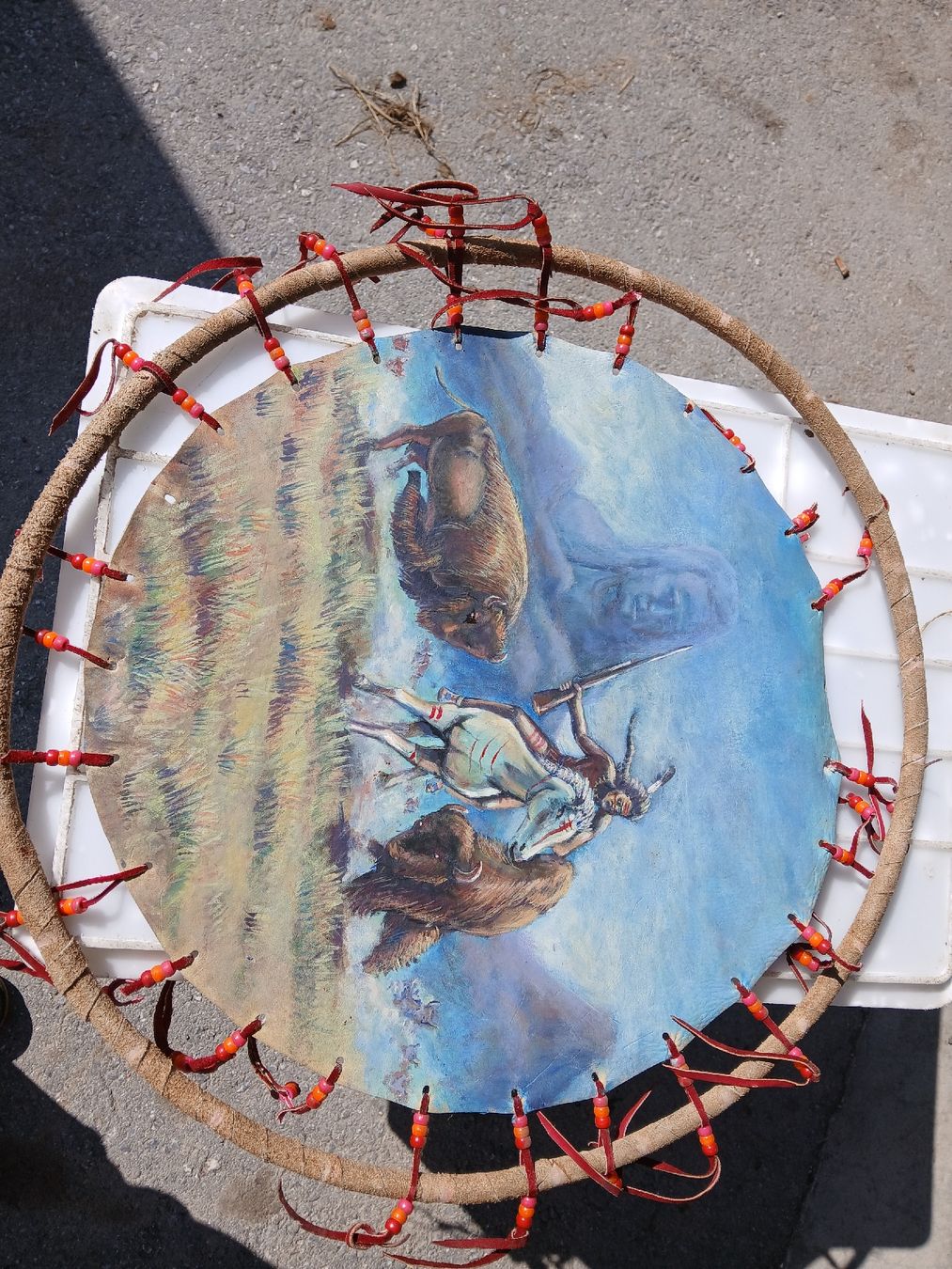 Tutte le decorazioni: Indianer Bison Wandkunst, Durchmesser ca. 40cm, Handarbeit – Usato da Wiler (Lötschen) venduto da AnRieder 2
