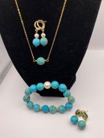 Traumhafter Set - Kette Armband Ohrringe - Türkis vergoldet