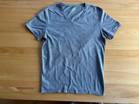 Hellgrau/Dunkelblau meliertes V-Ausschnitt T-Shirt Grösse M