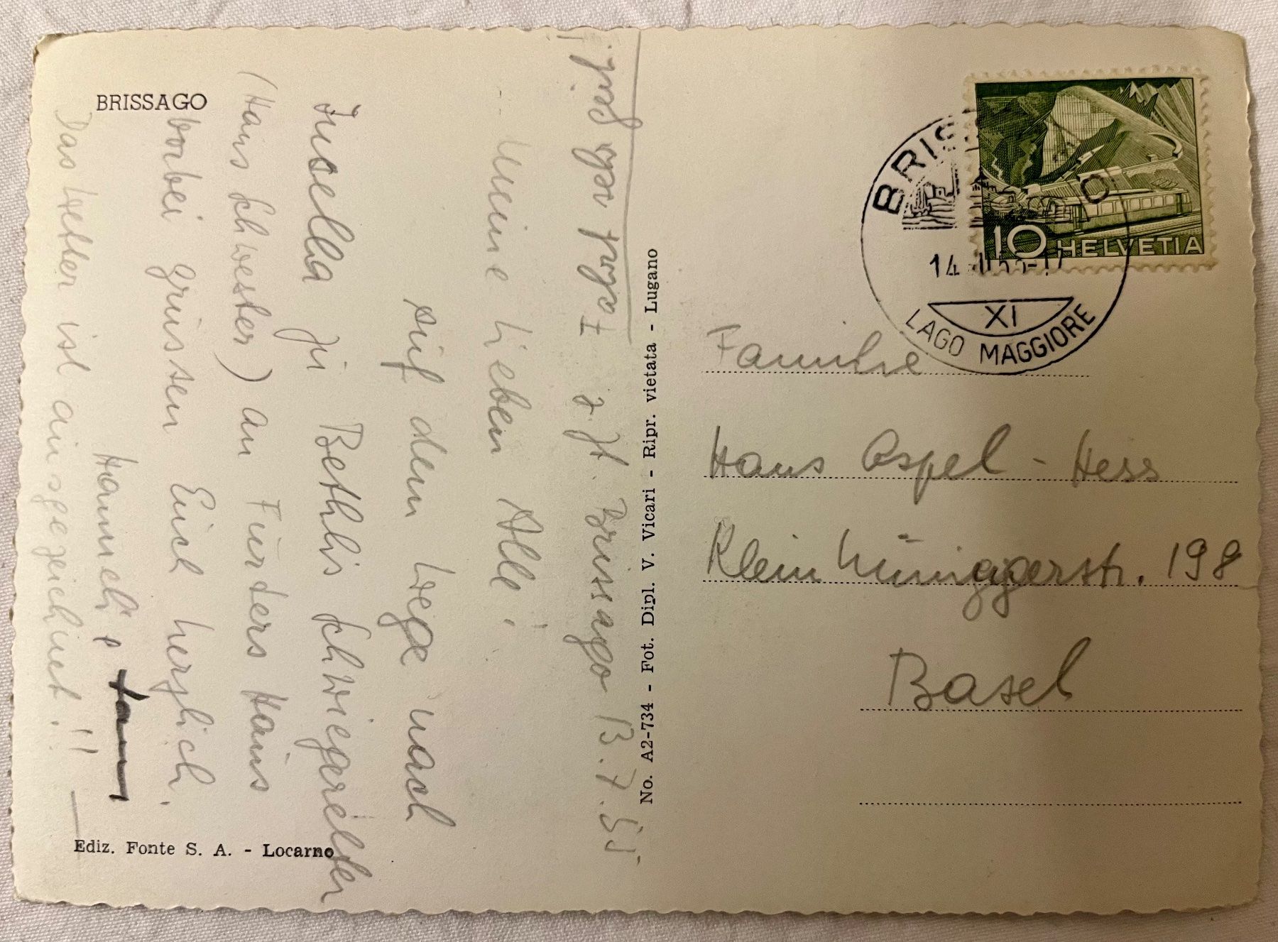 Ansichtskarten: AK Brissago, gelaufen 1955 – Gebraucht aus Basel von so1_nf6l 1