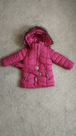 Mädchen Winterjacke Gr. 92, rosa, Pelz Kapuze