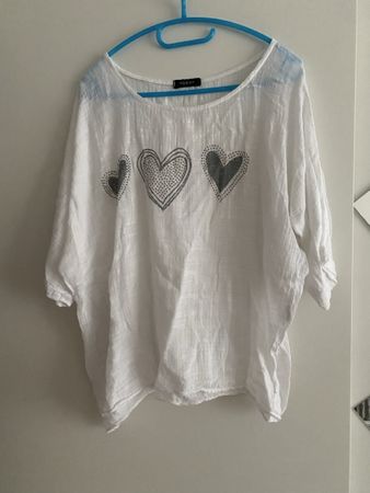 Weiss Oberteil mit Herz-Print Damen Grösse L