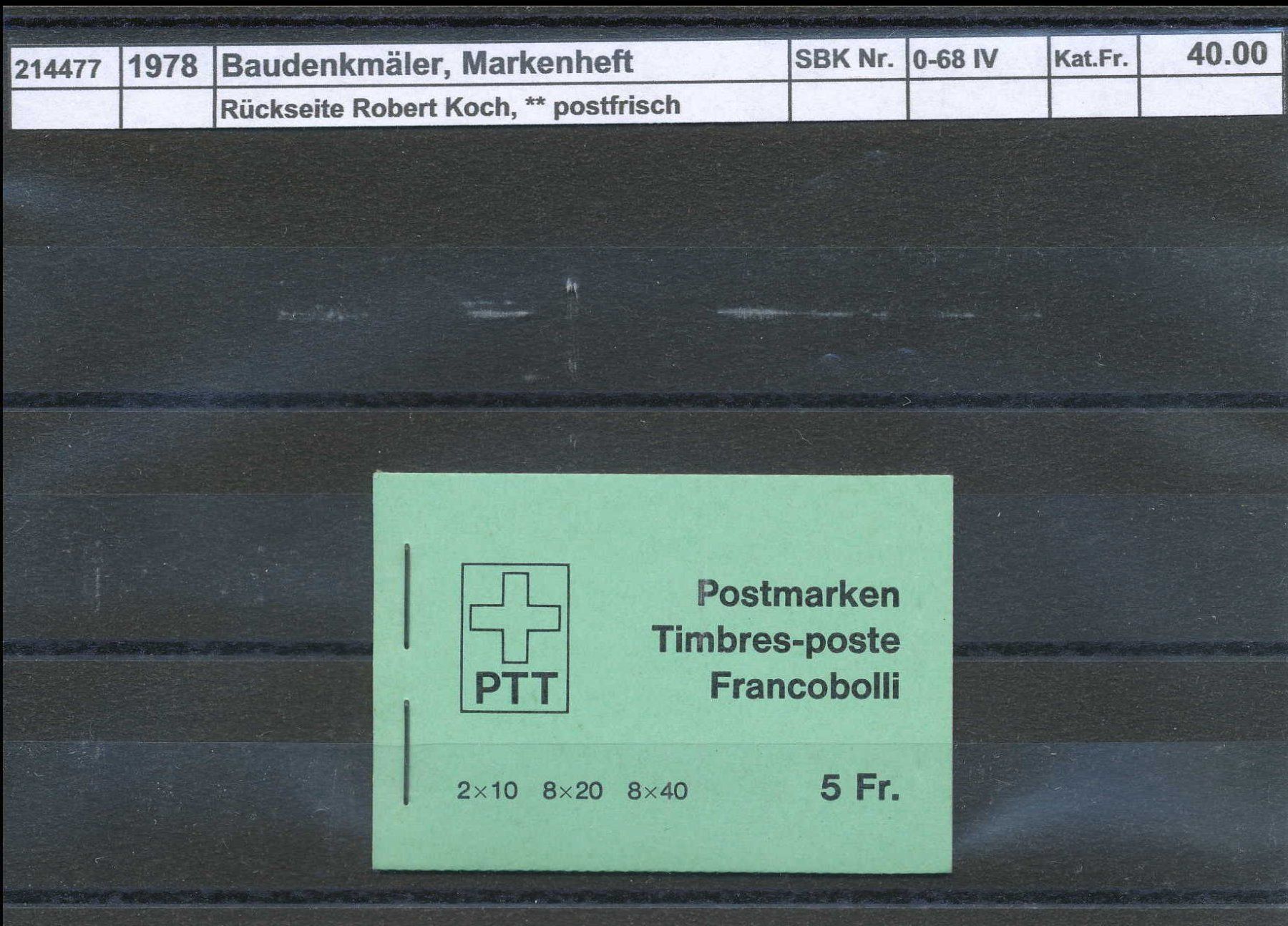Tutti i francobolli: 1978 Baudenkmäler, Markenheftchen "grün", ** postfrisch – Nuovo (secondo la descrizione) da Winterthur venduto da Zupogeru