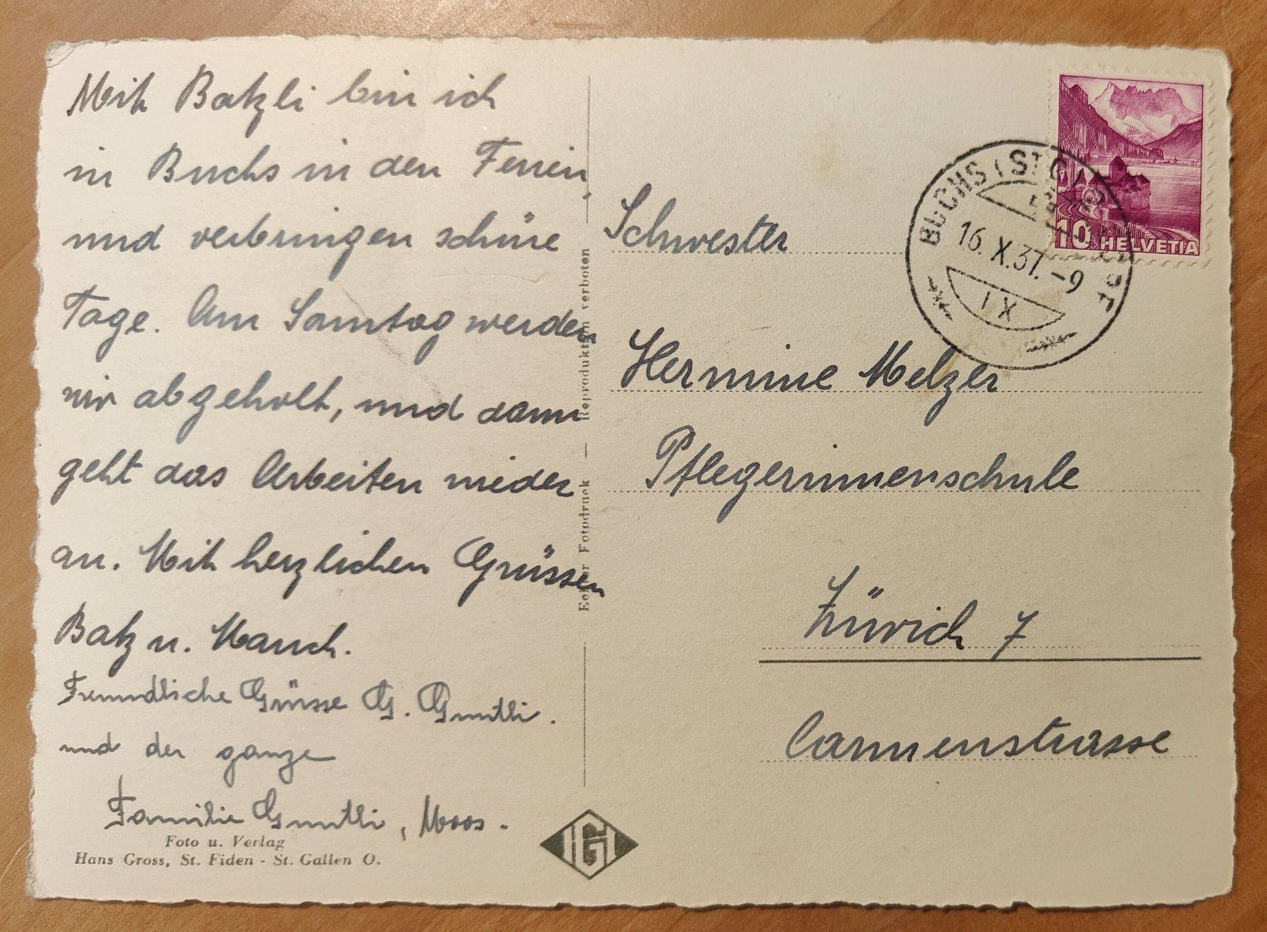 Ansichtskarten: AK Buchs grossformatig um 1935 – Gebraucht aus St. Erhard von Chaeferli6 1