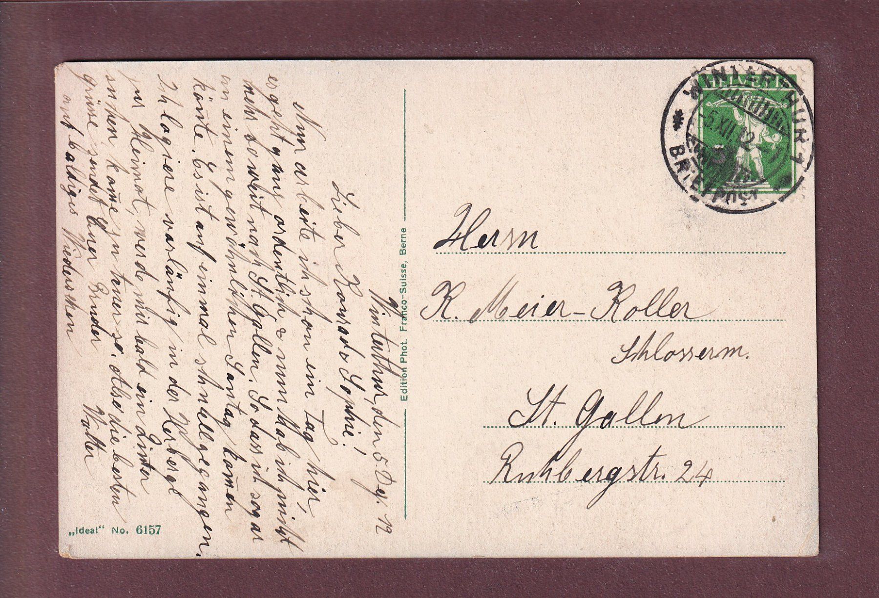 Cartoline postali: WINTERTHUR - Walke-Weiher - 1912 – Usato da Pully venduto da nicecards 1