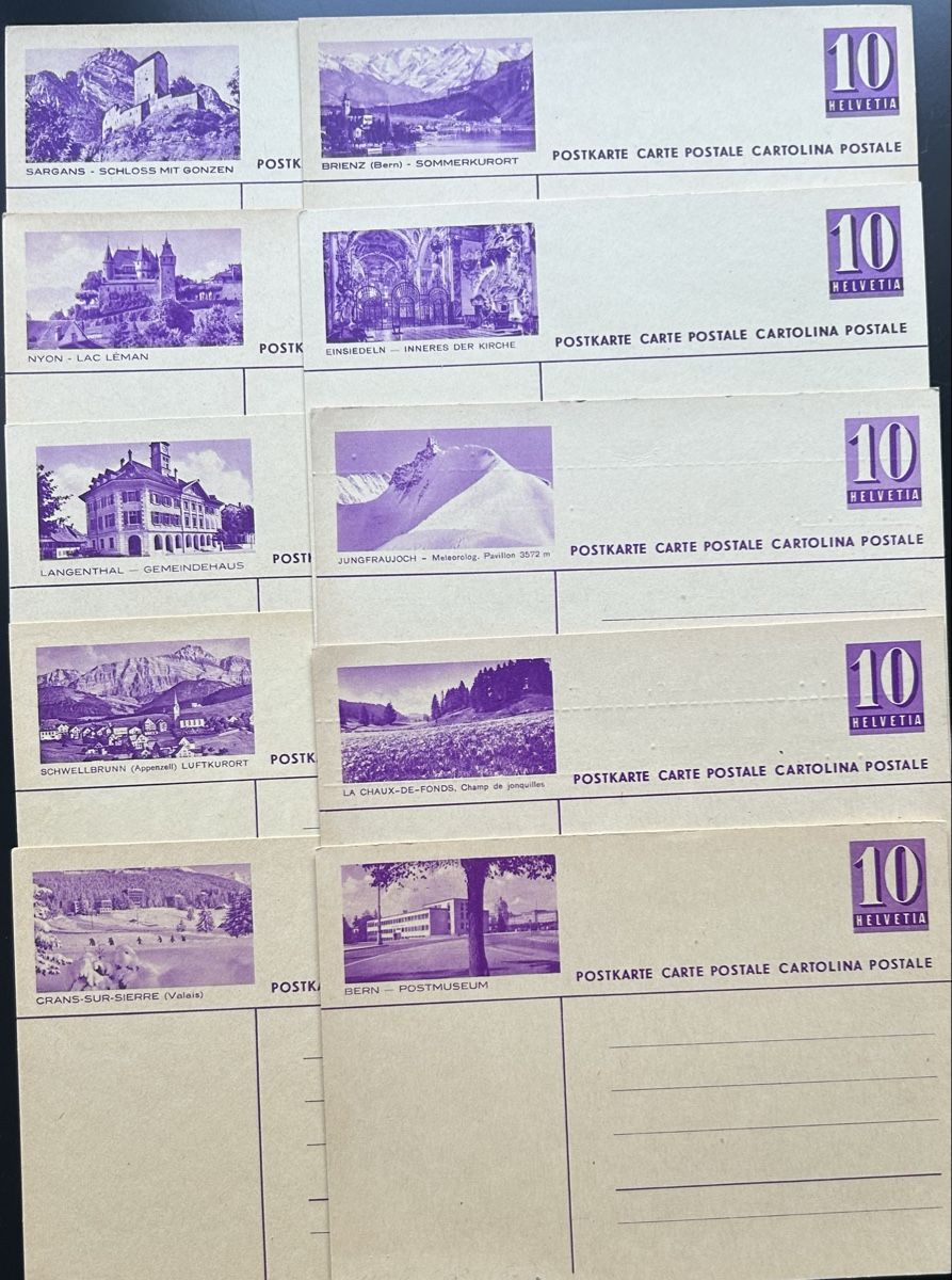 Alle Briefmarken: 10 Bildpostkarten 10 Rp. Violett  – Gebraucht aus Horw von Tellbub