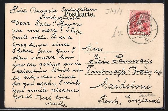 Cartes postales: AK Interlaken, Hotel Bavaria, 1908 – D'occasion à Berlin par bartko-reher 1