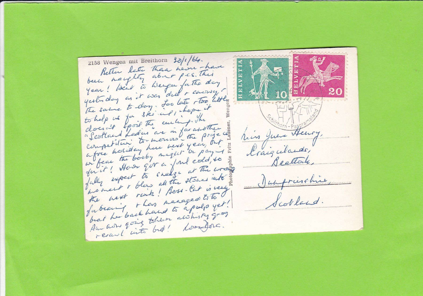 Cartoline postali: Wengen mit Breithorn – Usato da St. Peterzell venduto da neckertal 1