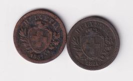 1851 und 1857 1 Rappen Lot