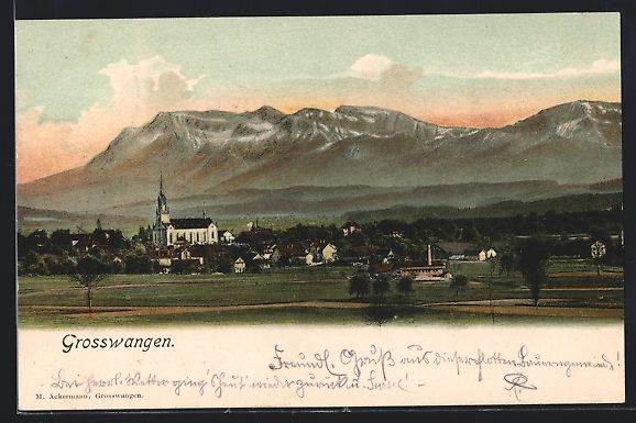Cartoline postali: AK Grosswangen, Teilansicht mit Kirche – Usato da Berlin venduto da bartko-reher