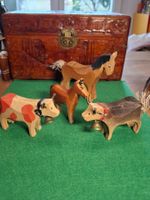 SchweizHolztiere, geschnitzt, Kühe und Pferde, Vintage
