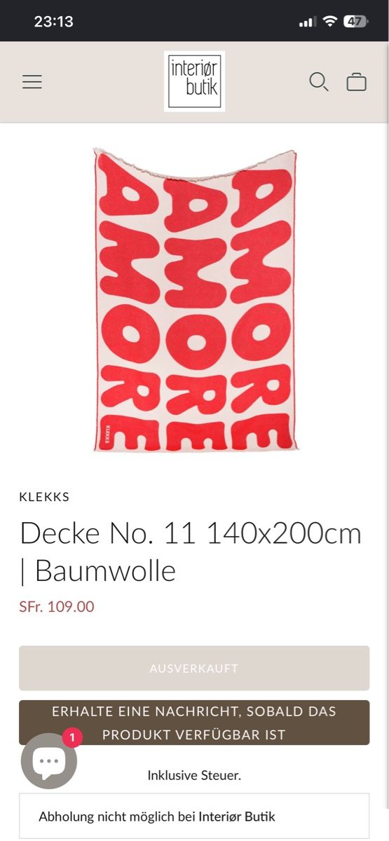 Coperte: KLEKKS couverture amore 140x200cm Coton – Usato da Lausanne venduto da Vracorama 2