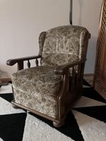 Sessel Holz mit Stoffbezug floral braun guter Zustand