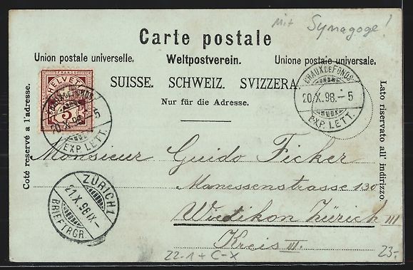 Cartoline postali: Litho Chaux-de-Fonds, La Synagogue /Syna – Usato da Berlin venduto da bartko-reher 1