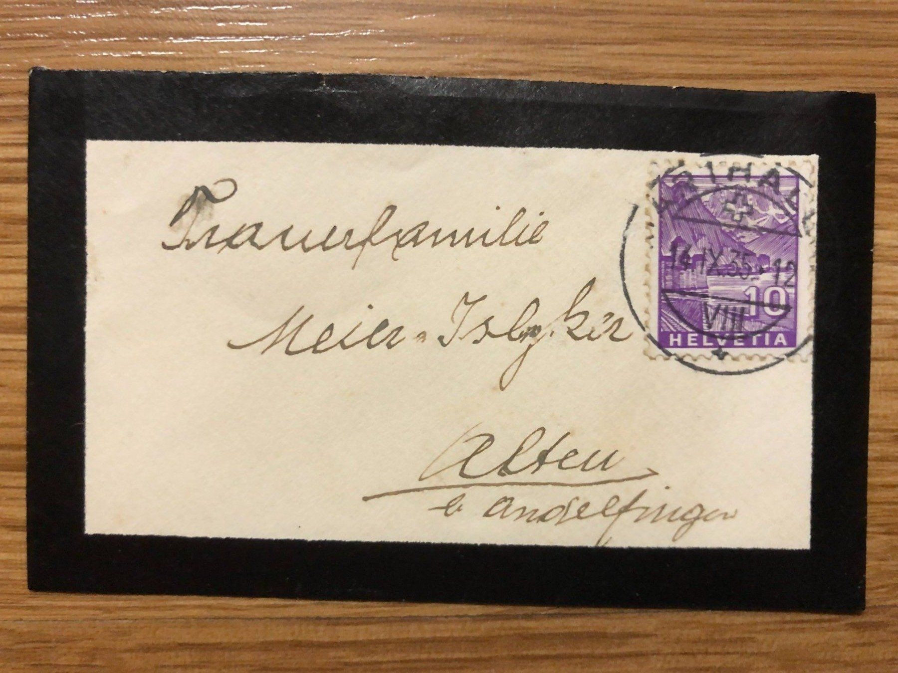 Alle Briefmarken: Trauerbriefchen mit Inhalt 14.IX.35 Marthalen – Gebraucht aus Landquart von interesse63 1