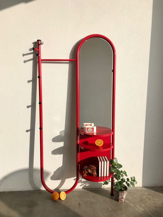 Miroir Mural Circulaire Orange Space Age, 1970s en vente sur Pamono