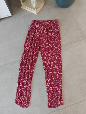 Pantalon léger à motif feuilles bordeaux, taille 36 🍂