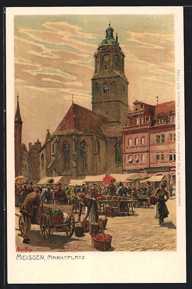 Cartoline postali: P. Hey: Meissen / Elbe, Marktplatz mit g – Usato da Berlin venduto da bartko-reher