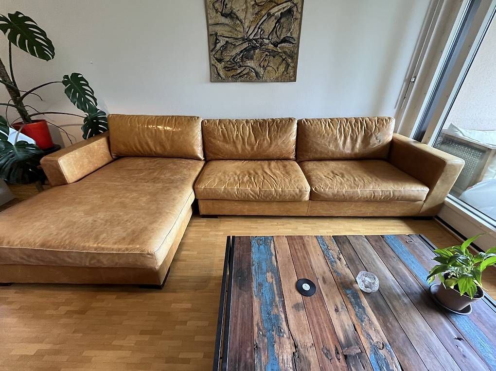 Maisons du monde Divani: Canapé d'angle en cuir clair – Usato da Carouge GE venduto da ANS1 1