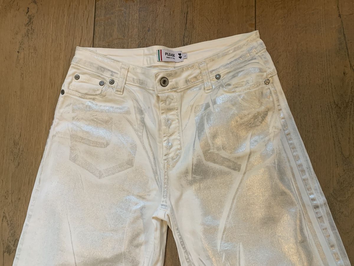 Please Jeans Jeans: Please Jeans, weiss mit Silber, L, wide cut – Usato da Thierachern venduto da reten 1