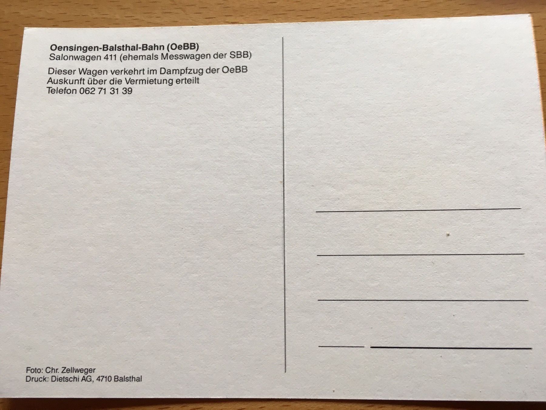 Ansichtskarten: Postkarten Set OeBB – Gebraucht aus Balsthal von Katzenfan99 2