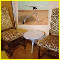 Table basse ronde à roulettes, réglable en hauteur