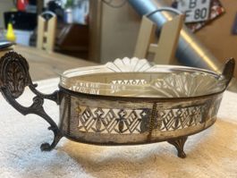 Vintage Glasschale jardiniere versilbert Top (T1)