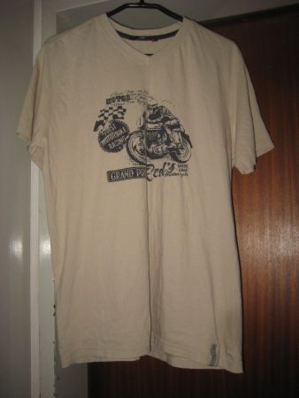 T-Shirt beige mit Aufdruck Motorrad Grösse M