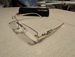 Brille Terrason rahmenlos goldfarben mit Etui neuwertig