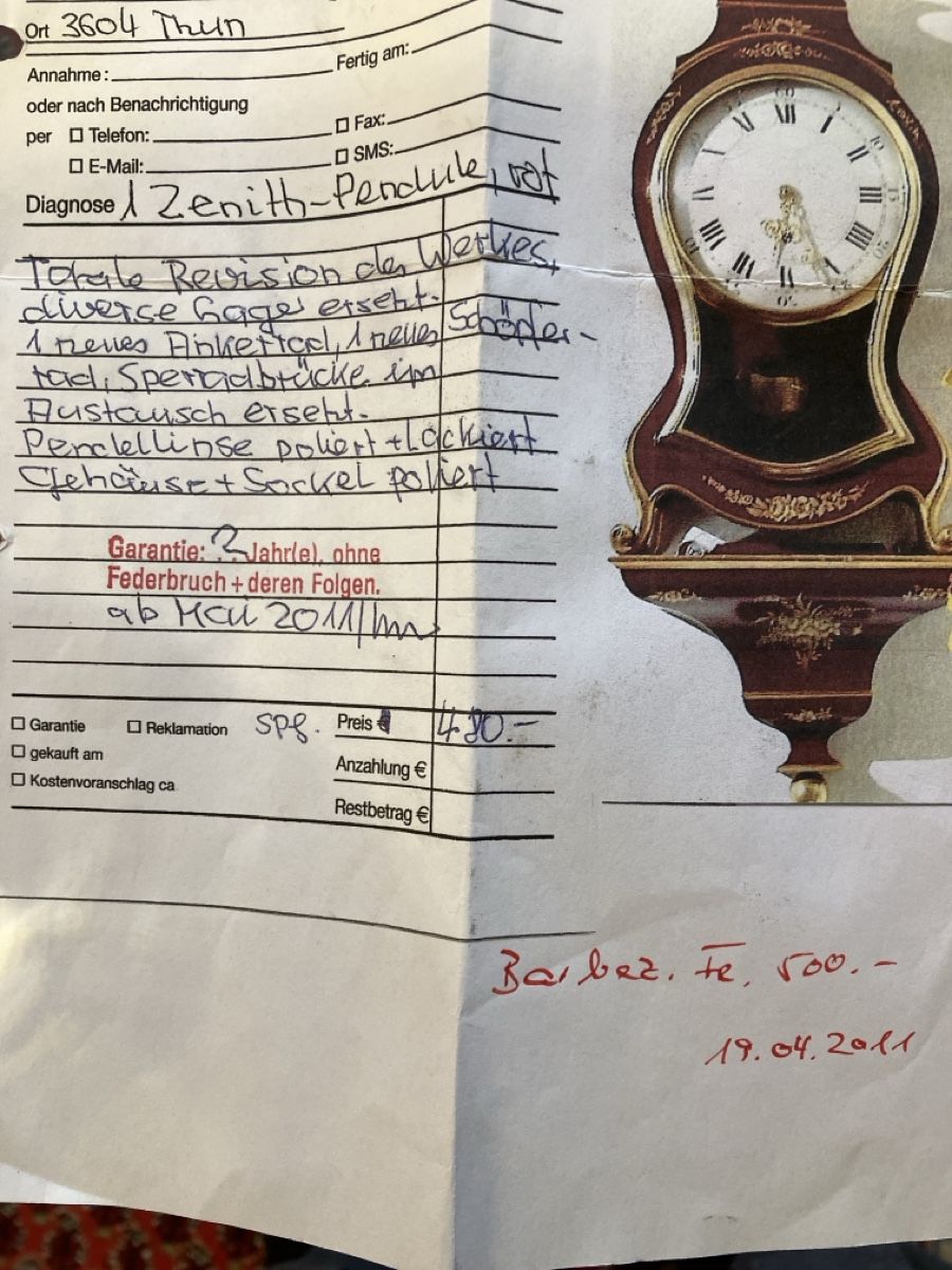 Zenith Orologi da terra & Orologi da parete: Zenith Pendel Kaminuhr – Usato da Erlenbach im Simmental! venduto da Simmentaler-Perlen 3