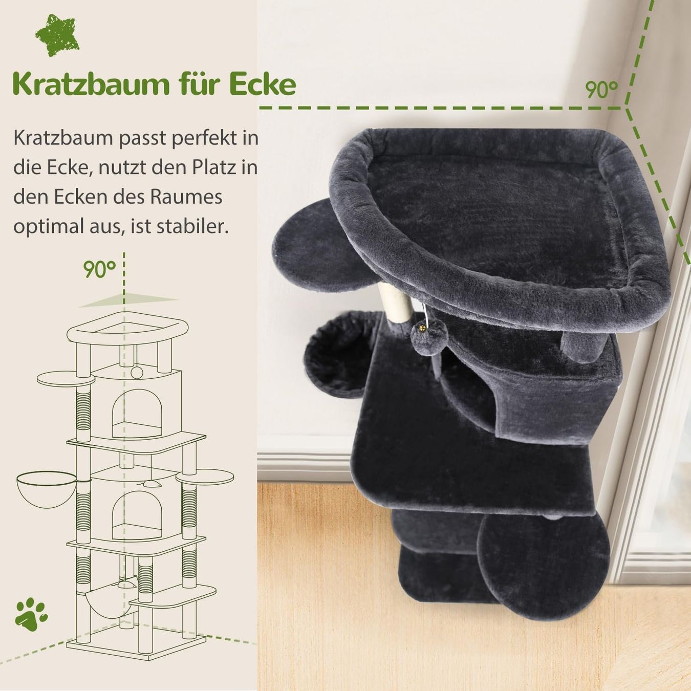 Tiragraffi: Kratzbaum Katzen Eckkratzbaum Katzenbaum 167cm stabil grau – Nuovo e nell'imballaggio originale da Wittenbach venduto da VELARO 3