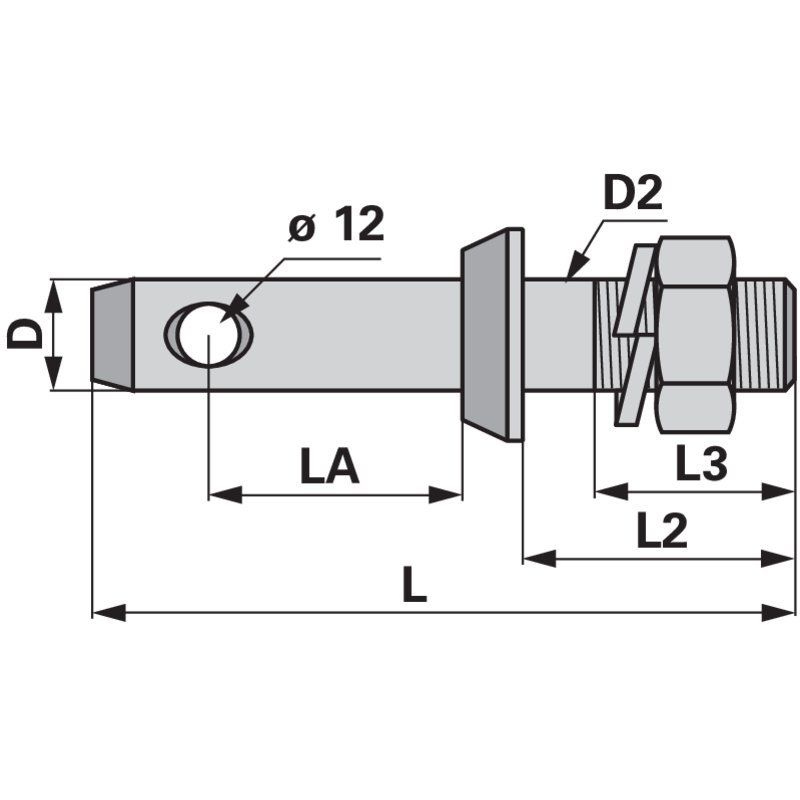 Unterlenkerbolzen Kat.1 (22mm) – 2 Stück, M22x1,5 Gewinde, Gehärtet, Galvanisch Verzinkt, Für Dreipunktaufnahme Traktor