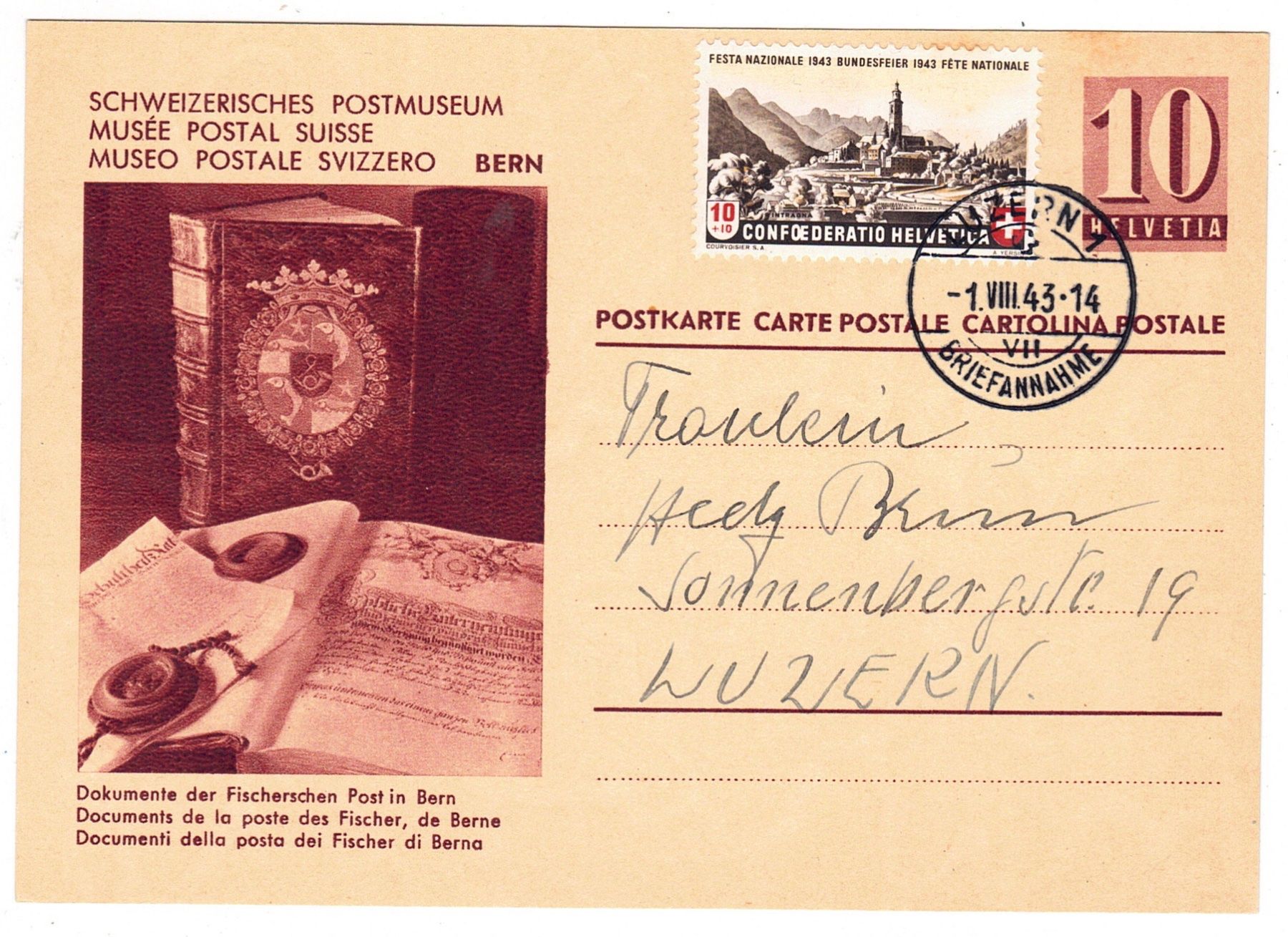 Alle Briefmarken: Entier postal de Bern pour Luzern le1.VIII.43 – Gebraucht aus La Tour-de-Peilz von amjust