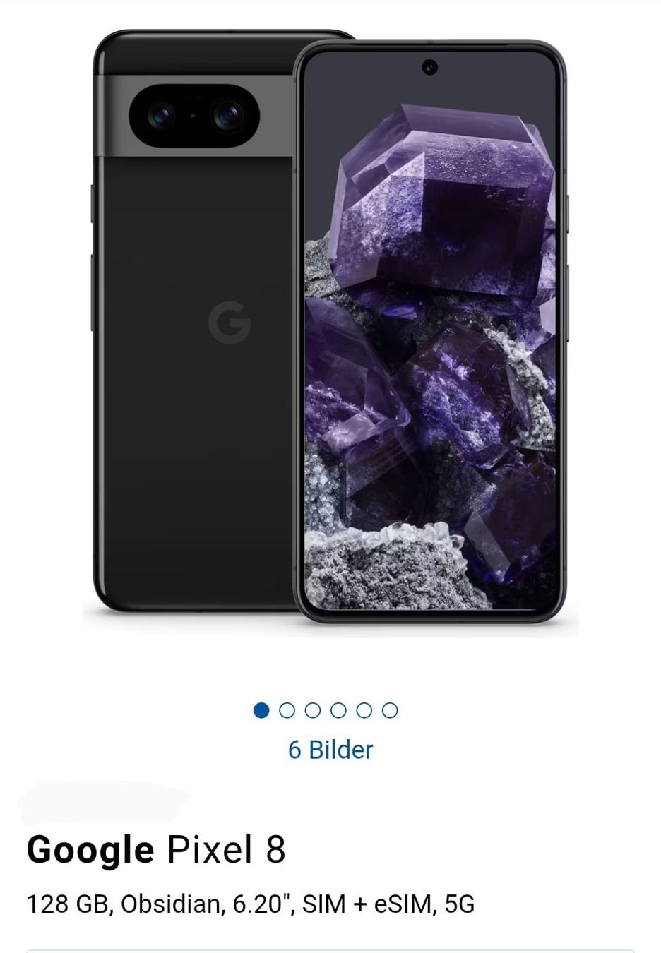 Google Telefoni cellulari / Smartphones: Google Pixel 8, Obsidian, 128GB,  6.20", SIM + eSIM, 5G – Nuovo (secondo la descrizione) da Winterthur venduto da Thomy-G
