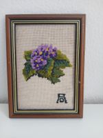 Vintage Framed Needlepoint Violet Flower Picture Decor