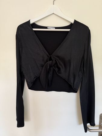 Bershka Blouse black long sleeve tie front new