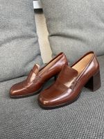Cosmoparis Damen lether Loafer braun mit Blockabsatz Gr. 38