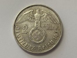 2 Mark 1937 A Hindenburg deutsches Reich Silber