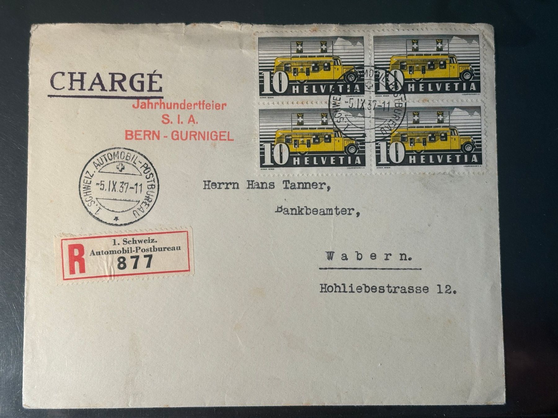Tutti i francobolli: FDC R-Brief 1937 mit 4er Block Automobil-Postbureau – Usato da Basel venduto da Chloro