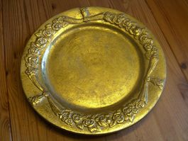 XL Barock Keramik Prunkteller Gold Ø 35cm | Rosengirlande