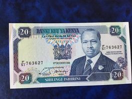 Kenya 20 Schilling Banknote, 12.Dezember 1988